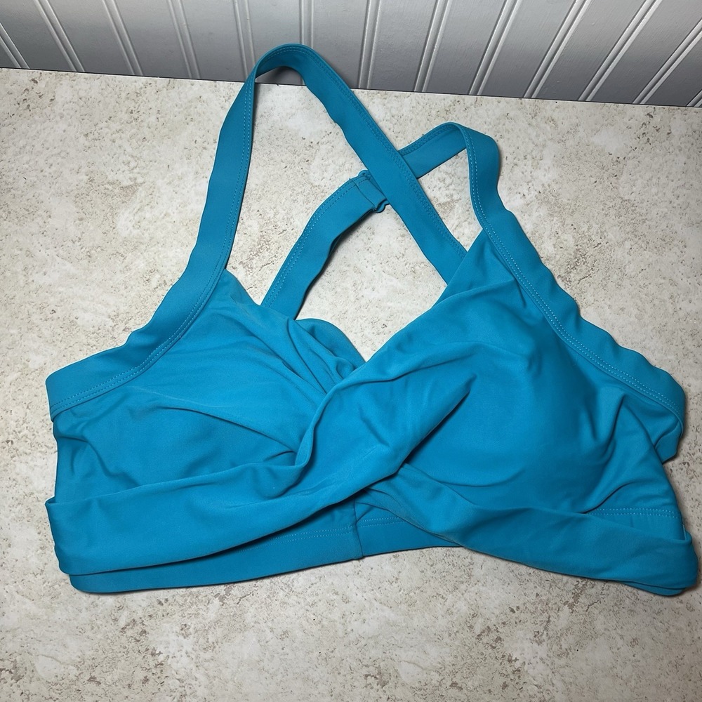 KIAVA Swim Women's Large Teal Blue Wrap Bikini Top Adjustable Straps Crossback